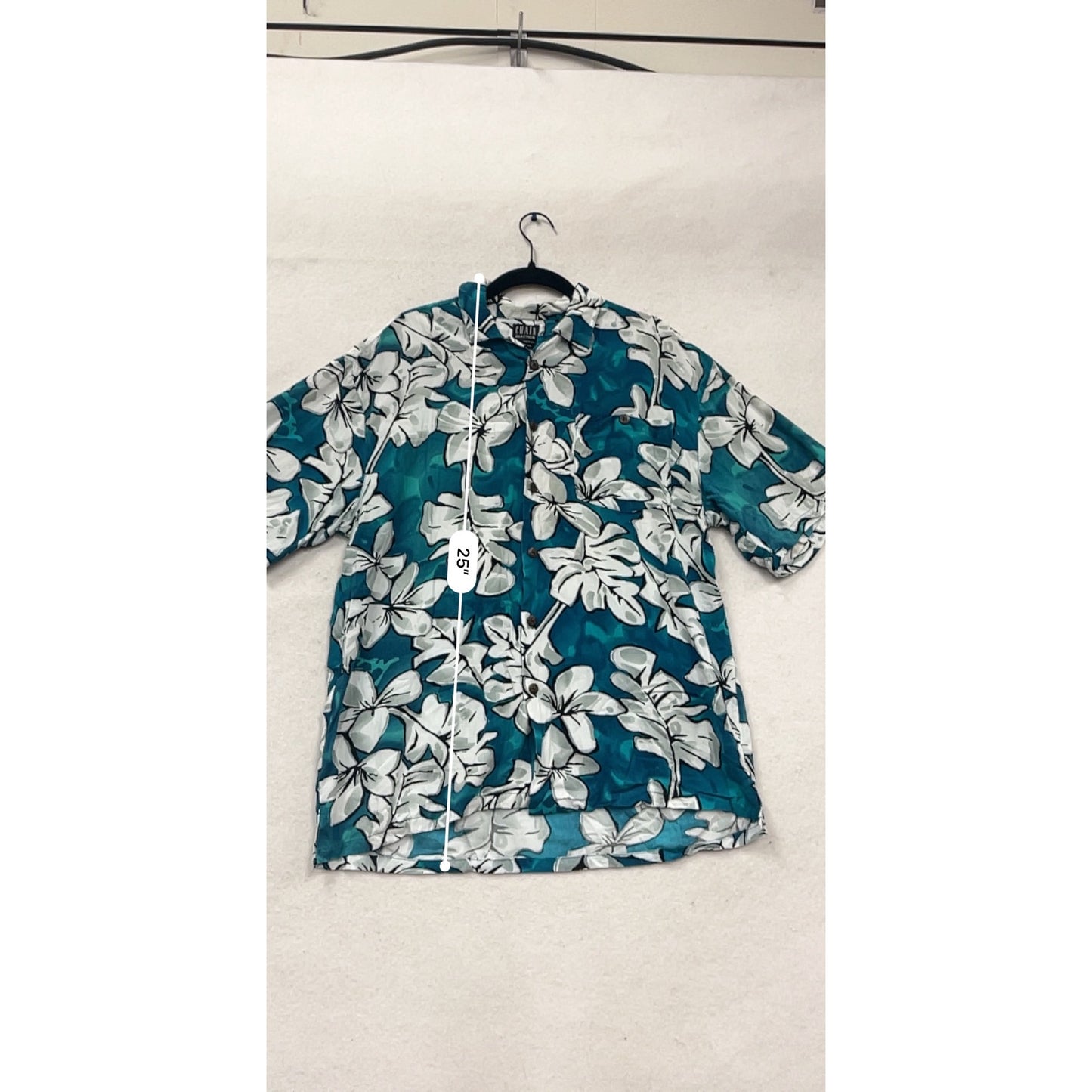 Chain Reaction Teal Blue Floral Hawaiian Shirt Short Sleeve L #512A