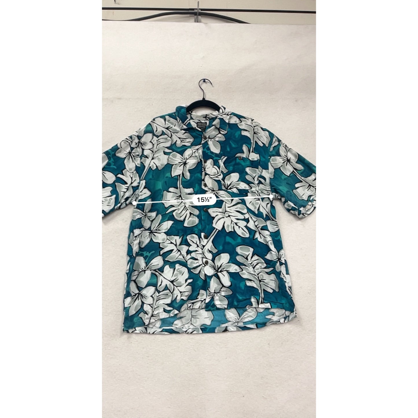 Chain Reaction Teal Blue Floral Hawaiian Shirt Short Sleeve L #512A