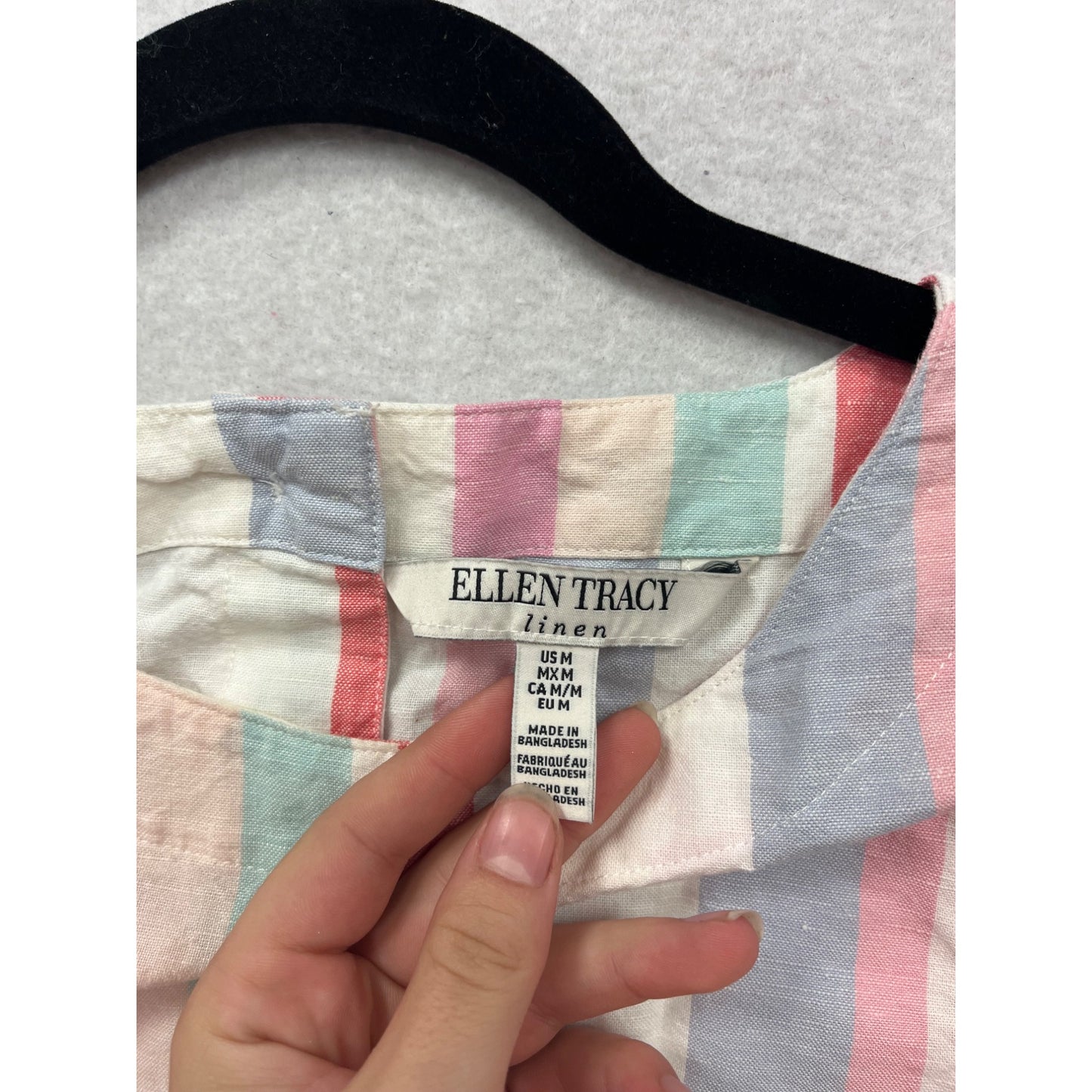 Ellen Tracy Multicolor Striped Sleeveless Linen Top Size L #654A