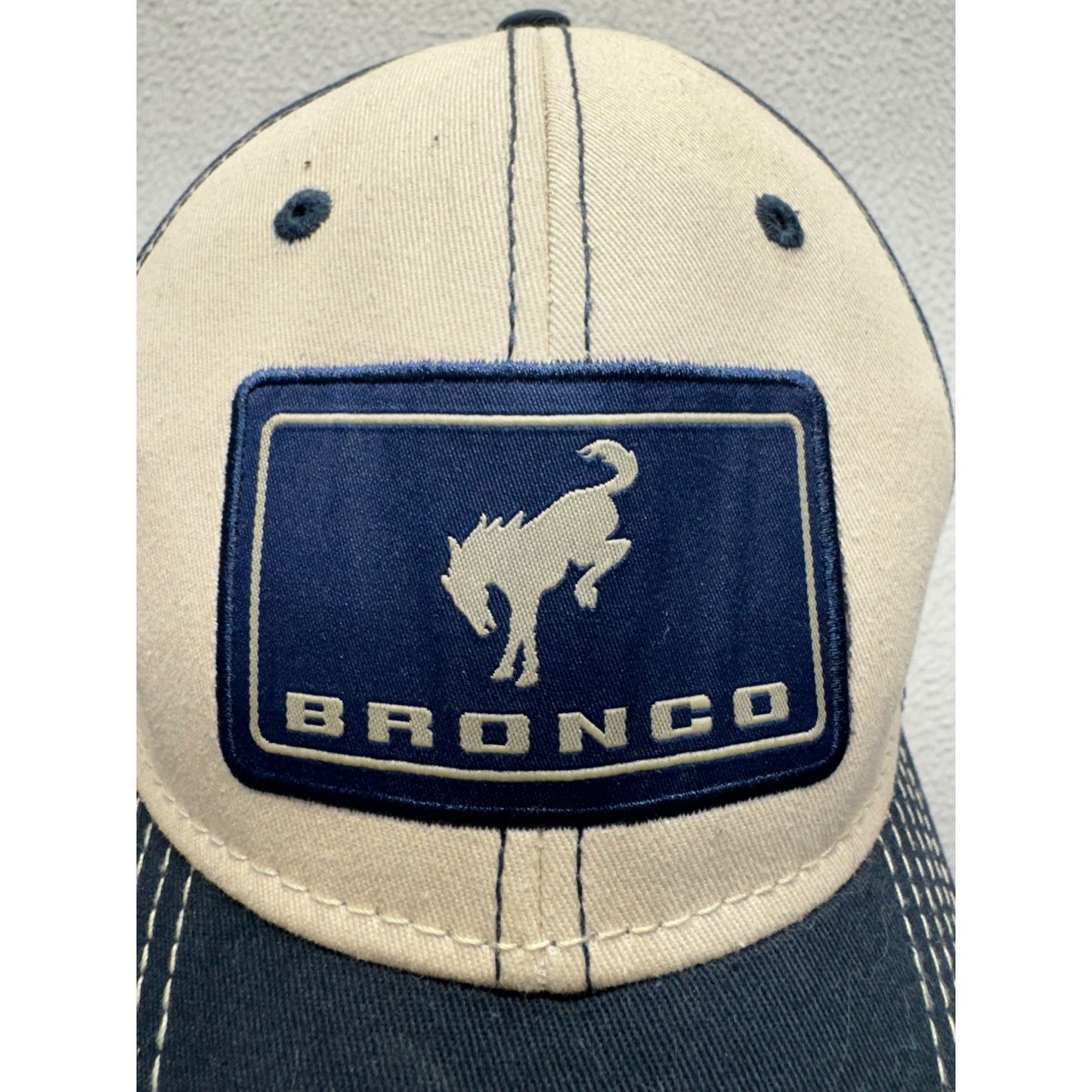 Bronco Beige & Navy Blue Adjustable Snapback Cap By K3 Headwear #7851