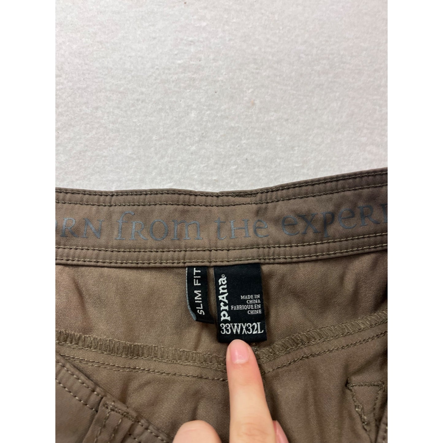 PrAna Mens Khaki Brown Pants 33W X 32L Slim Fit #946A