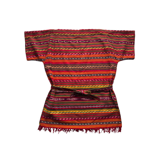 Handwoven Guatemalan Cotton Tunic With Fringe Hem & Waist Tie 84B