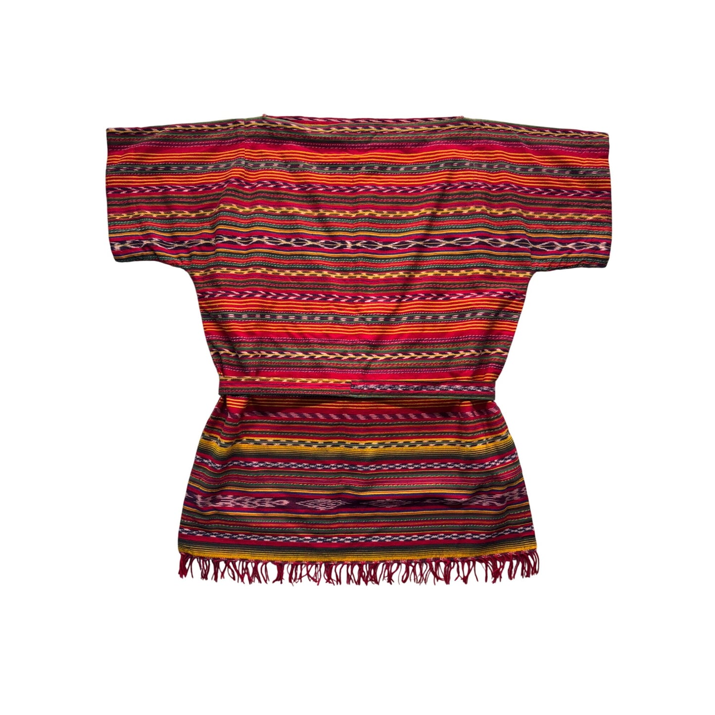Handwoven Guatemalan Cotton Tunic With Fringe Hem & Waist Tie 84B