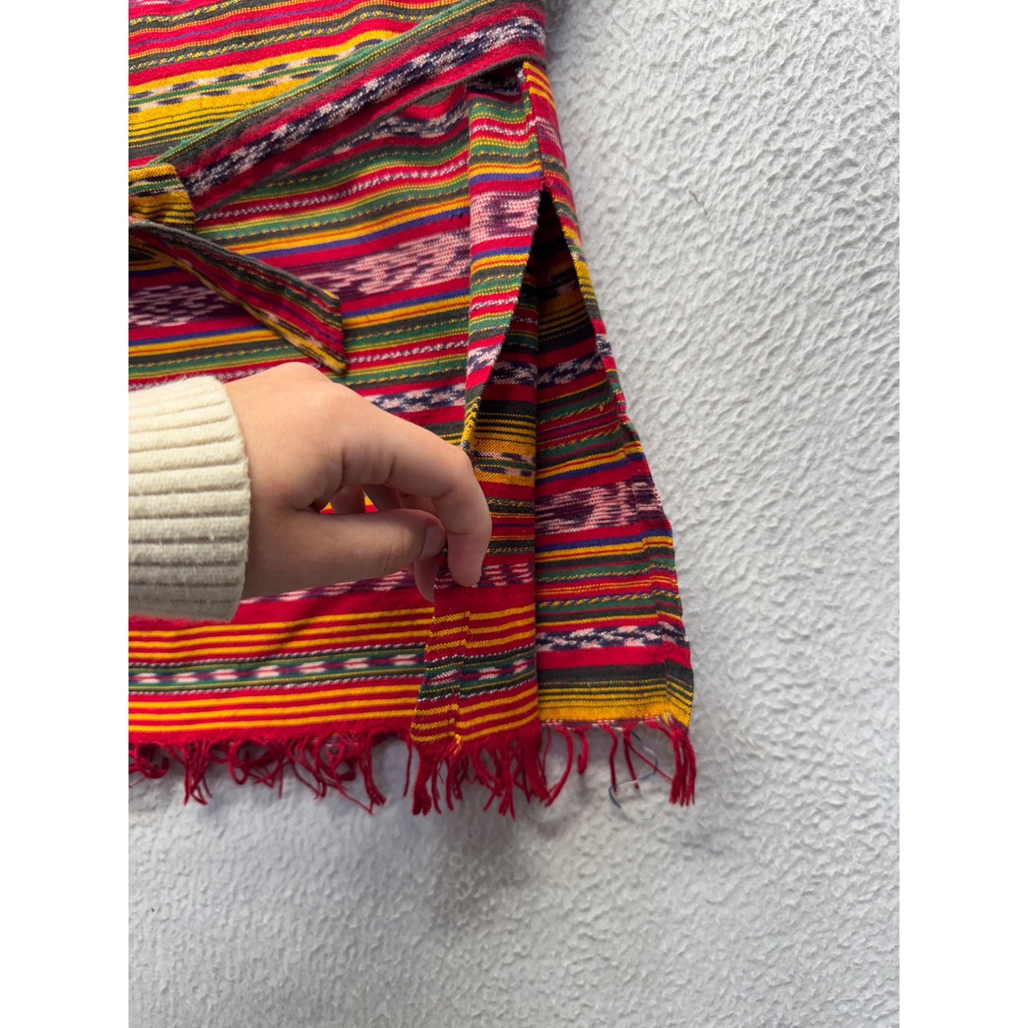 Handwoven Guatemalan Cotton Tunic With Fringe Hem & Waist Tie 84B