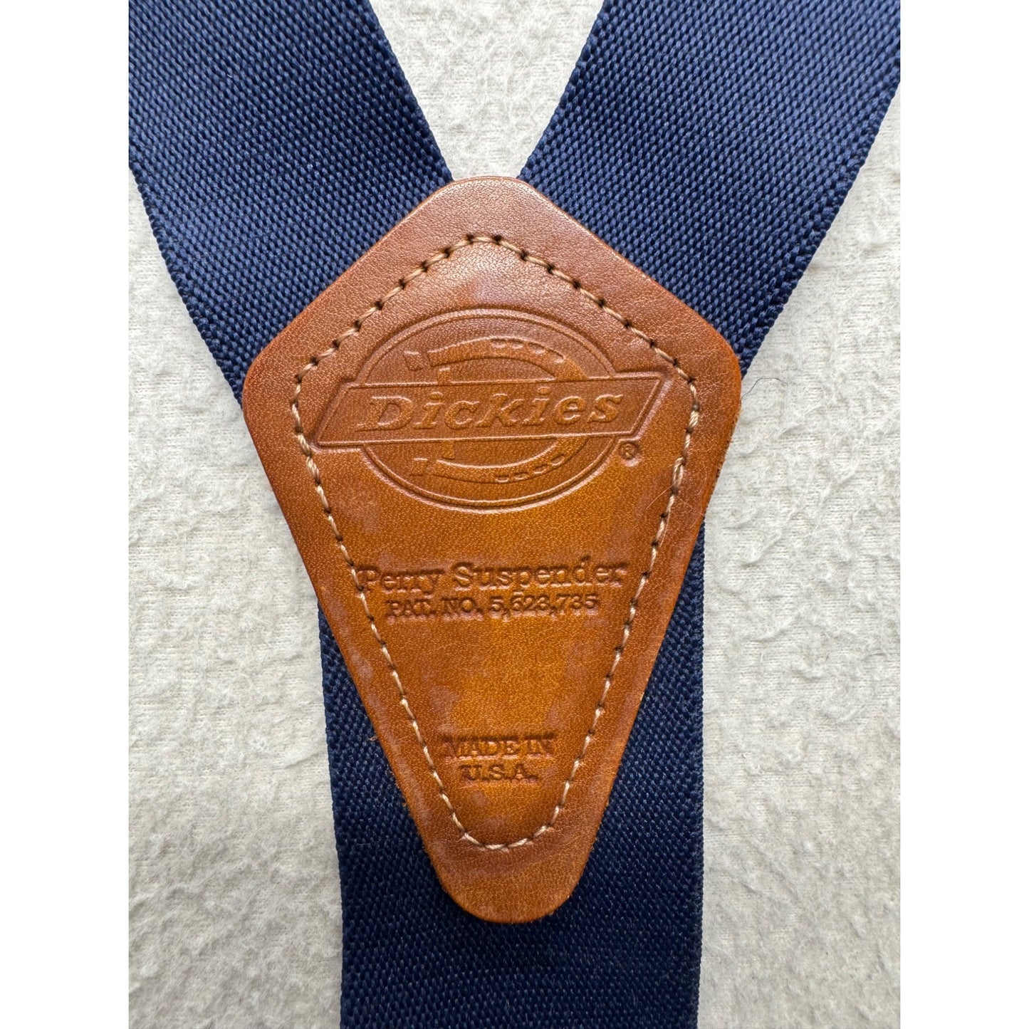 Dickies Navy Blue Perry Suspenders With Leather Patch And Clip Attachments #9384