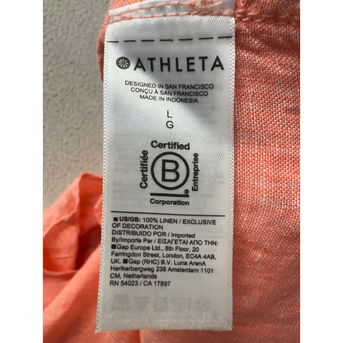 Athleta Coral Linen Tank Top Adjustable Straps Lightweight Large 25”  #9732