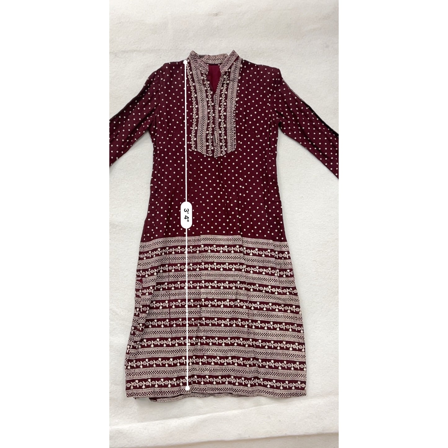 Maroon Polka Dot & Floral Print Long Sleeve Womens Small Tunic Dress #6685
