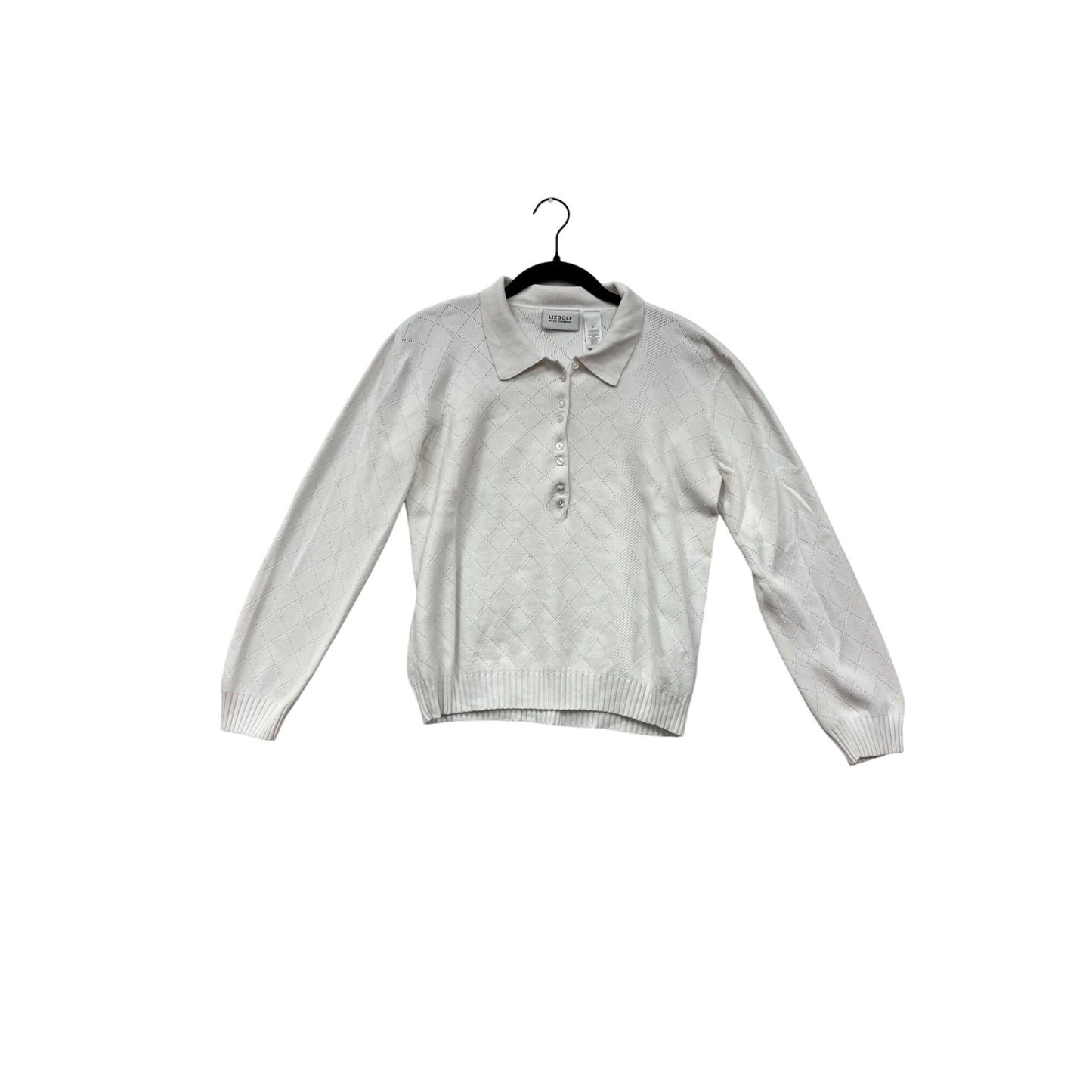 Lizgolf By Liz Claiborne White Diamond Knit Collared Sweater #8896