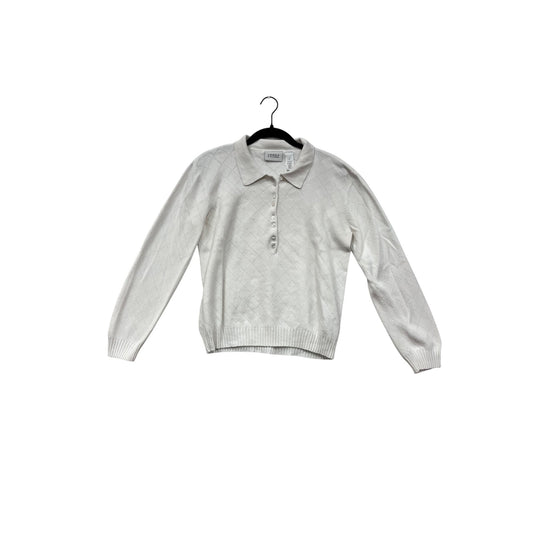 Lizgolf By Liz Claiborne White Diamond Knit Collared Sweater #8896
