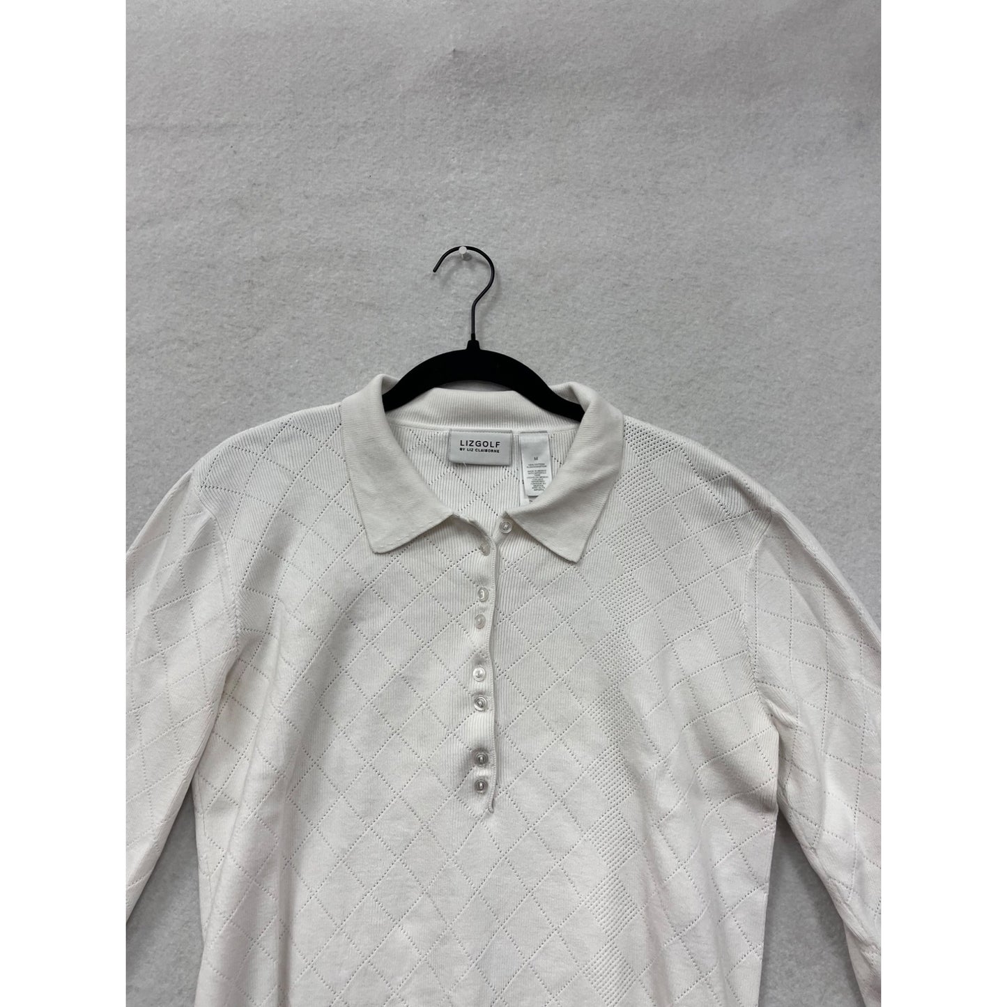 Lizgolf By Liz Claiborne White Diamond Knit Collared Sweater #8896