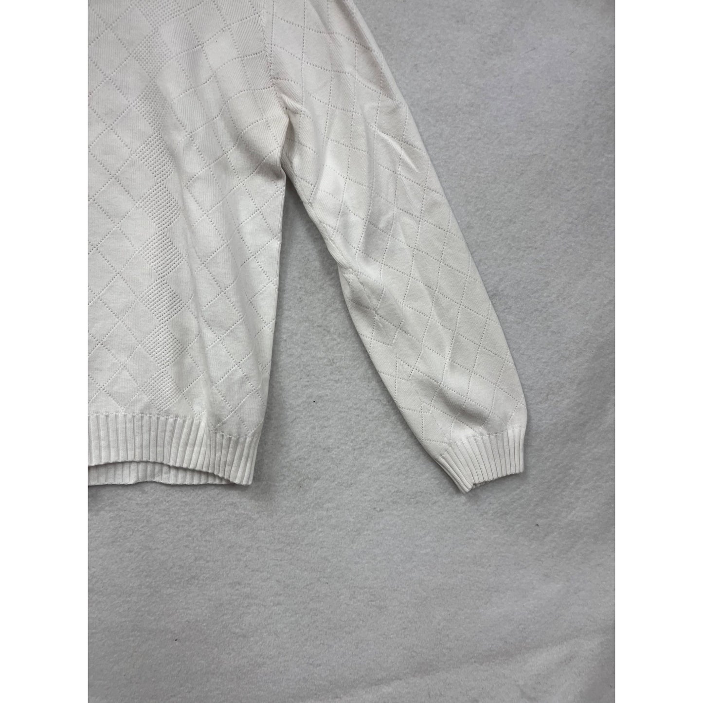 Lizgolf By Liz Claiborne White Diamond Knit Collared Sweater #8896