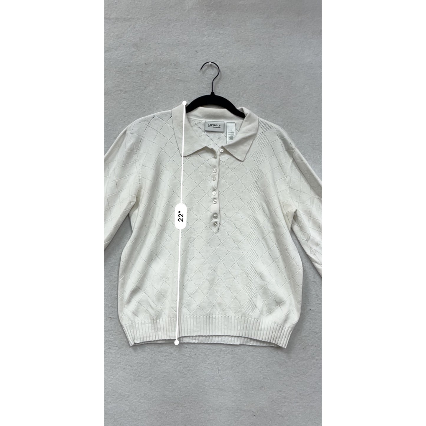 Lizgolf By Liz Claiborne White Diamond Knit Collared Sweater #8896