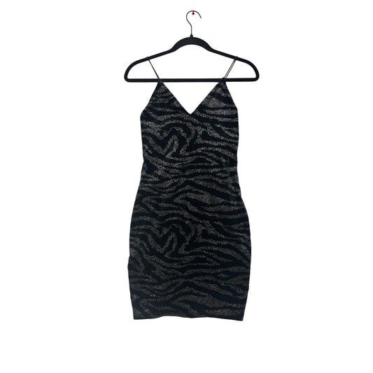 Women’s H&M Black & Silver Zebra Print V-Neck Spaghetti Strap Mini Dress #2954