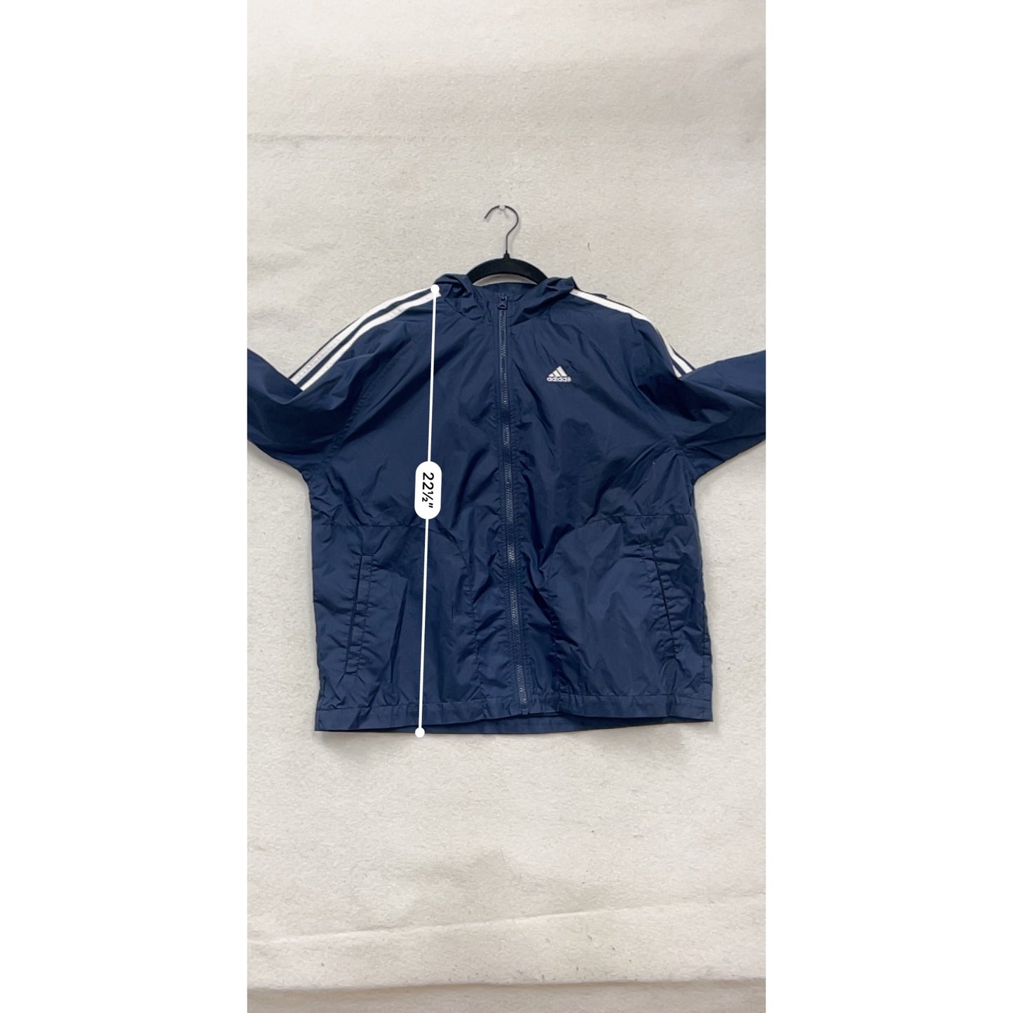 Adidas Large Navy Hooded Windbreaker Jacket #102A