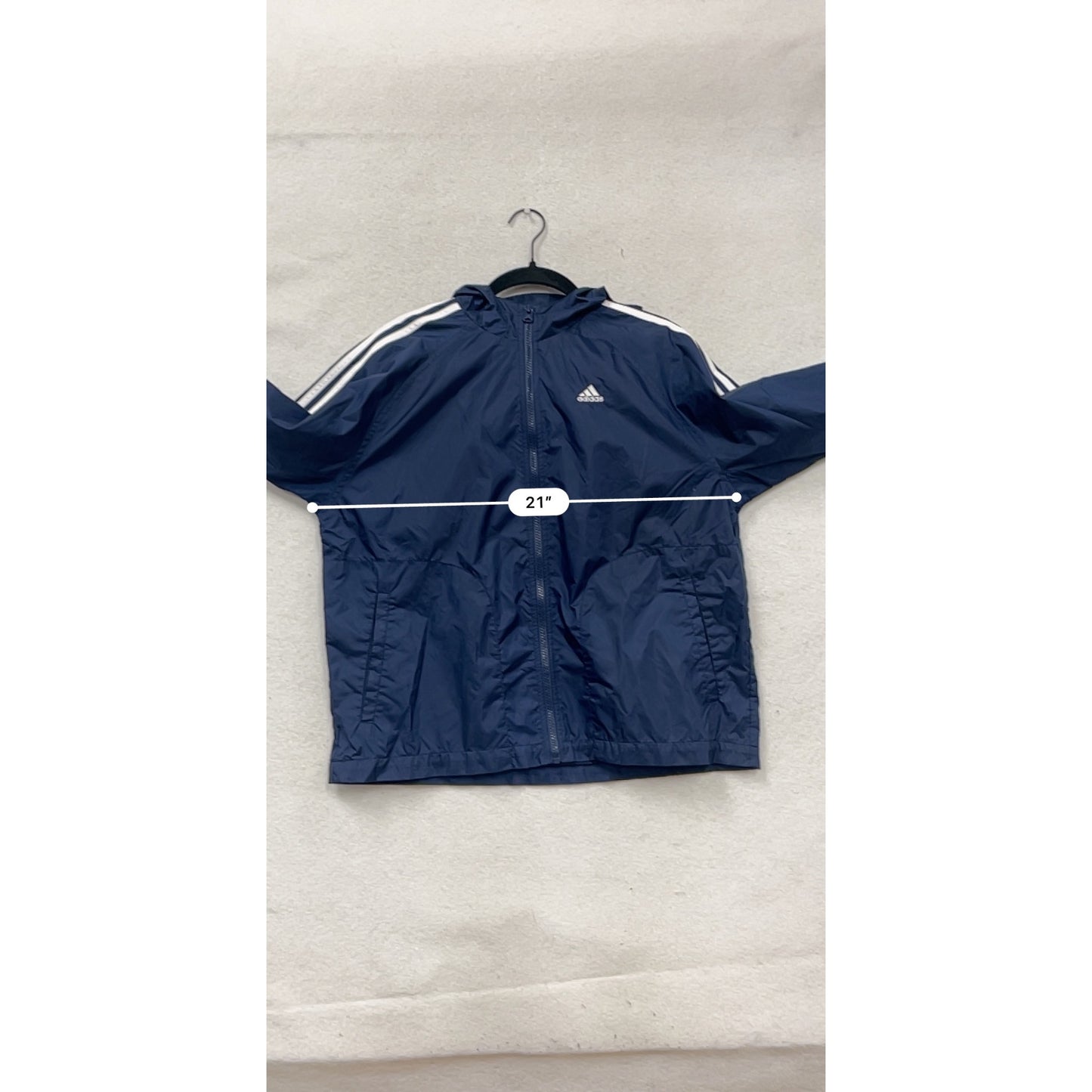 Adidas Large Navy Hooded Windbreaker Jacket #102A