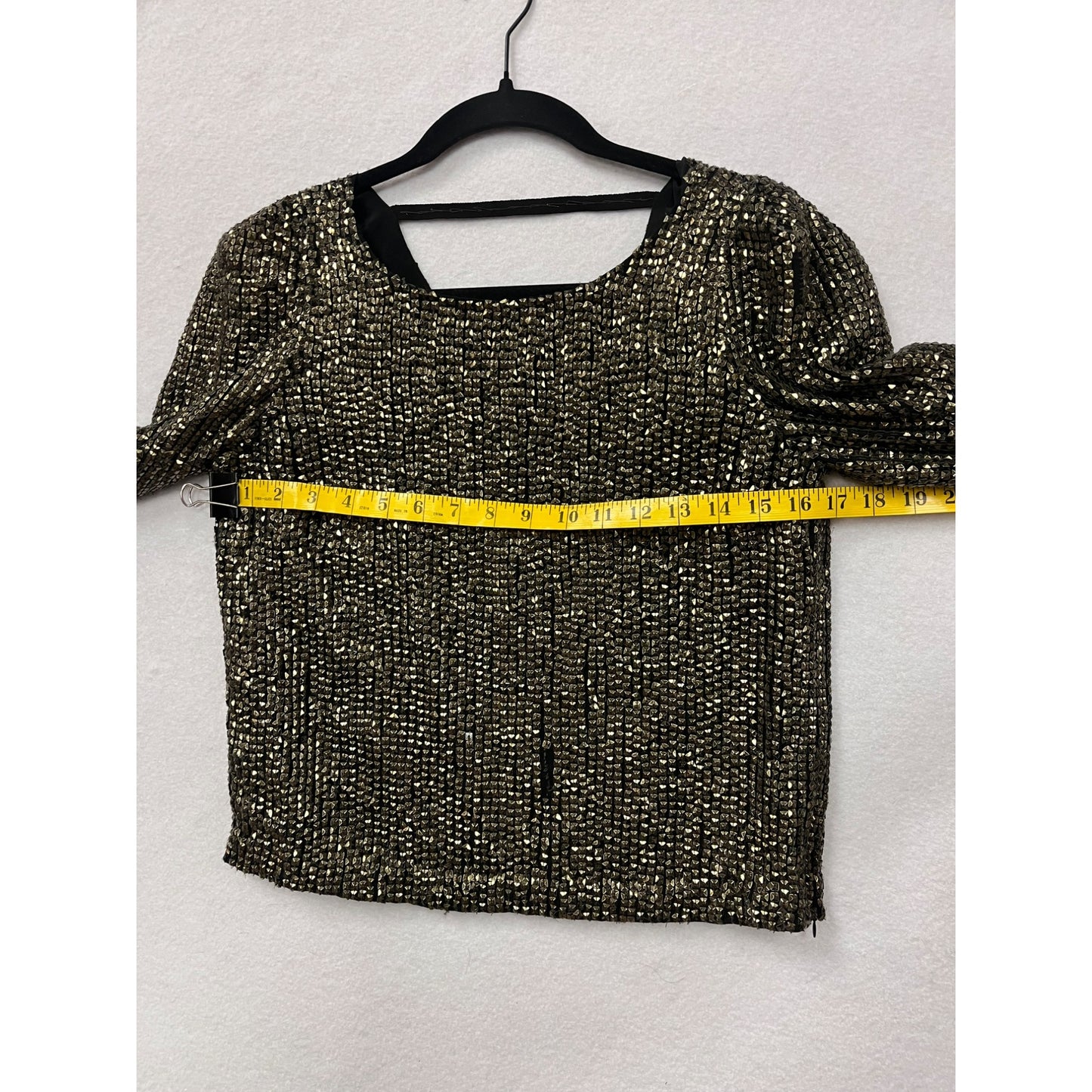 Joie Black & Gold Sequin Long Sleeve Square Neck Top #6069