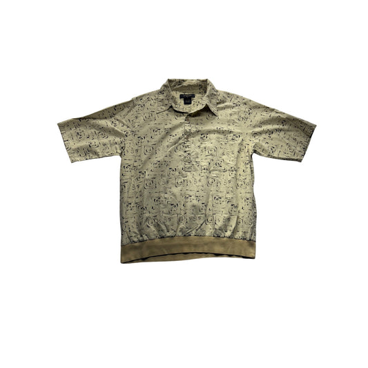 Vintage Protégé Mens M Beige Abstract Silk/Cotton Polo #7447