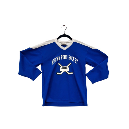 Nisswa Pond Hockey Youth S/M Jersey Blue & White Teamwork Athletic Apparel #6349