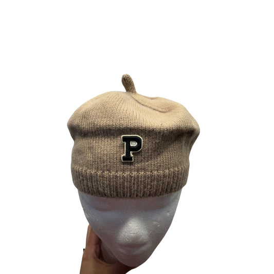 Vintage P Letter Knit Beret Beige Wool Blend Hat 76B
