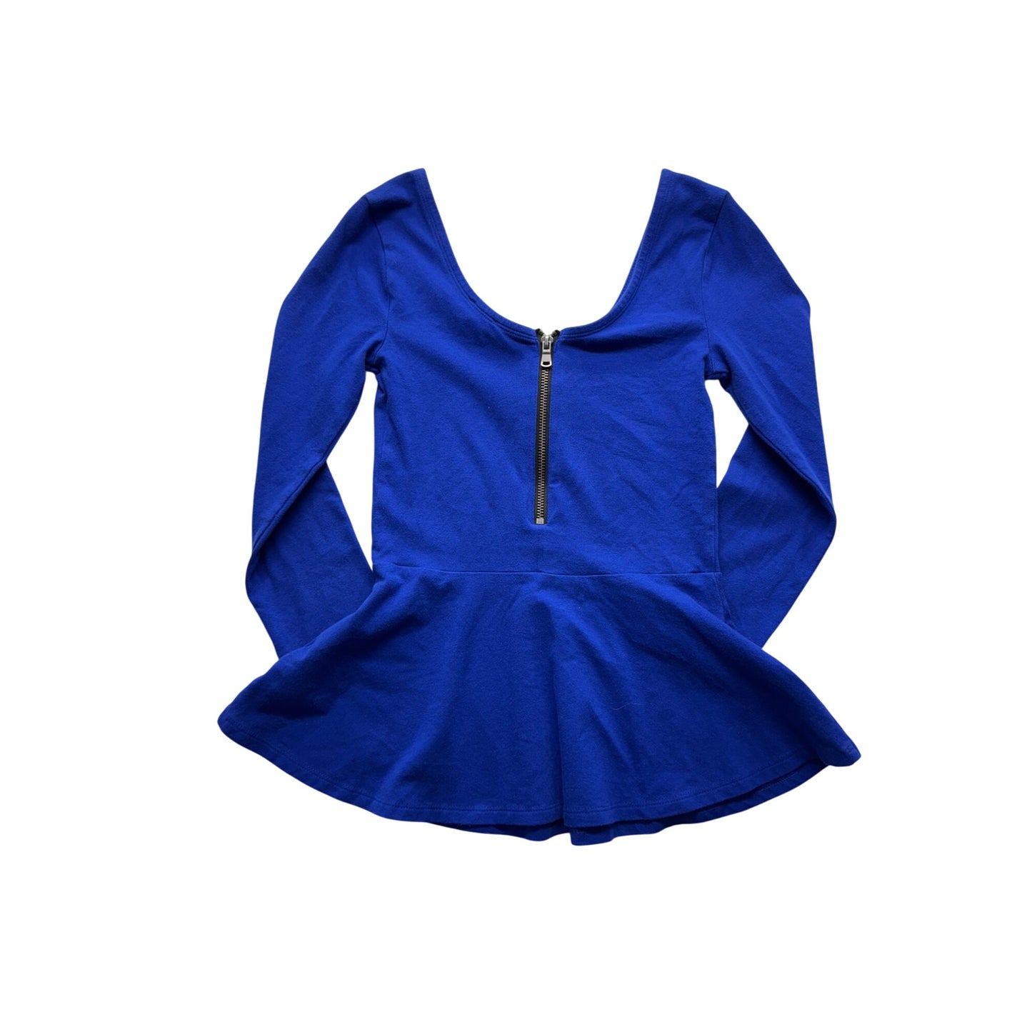 Express Royal Blue Long Sleeve Peplum Top With Back Zipper Detail XS #9282
