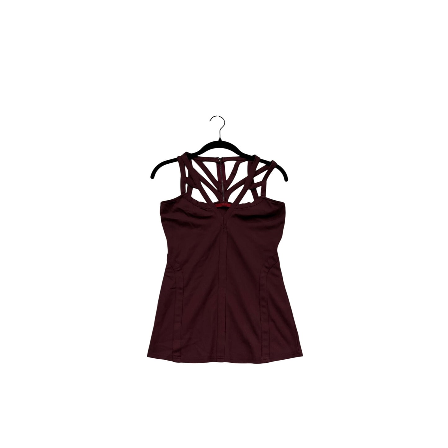 Maroon Strappy Back Sleeveless Fitted Top With Zipper Closure - Size S #135A