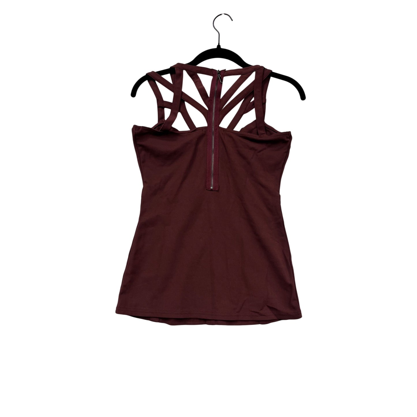 Maroon Strappy Back Sleeveless Fitted Top With Zipper Closure - Size S #135A