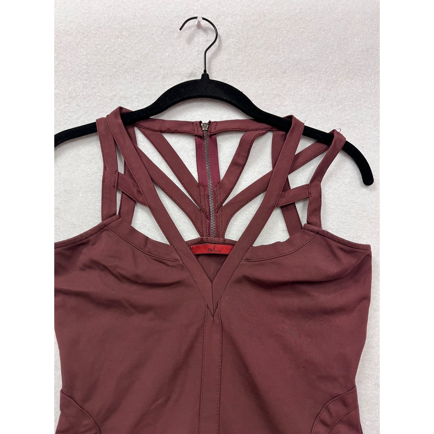 Maroon Strappy Back Sleeveless Fitted Top With Zipper Closure - Size S #135A