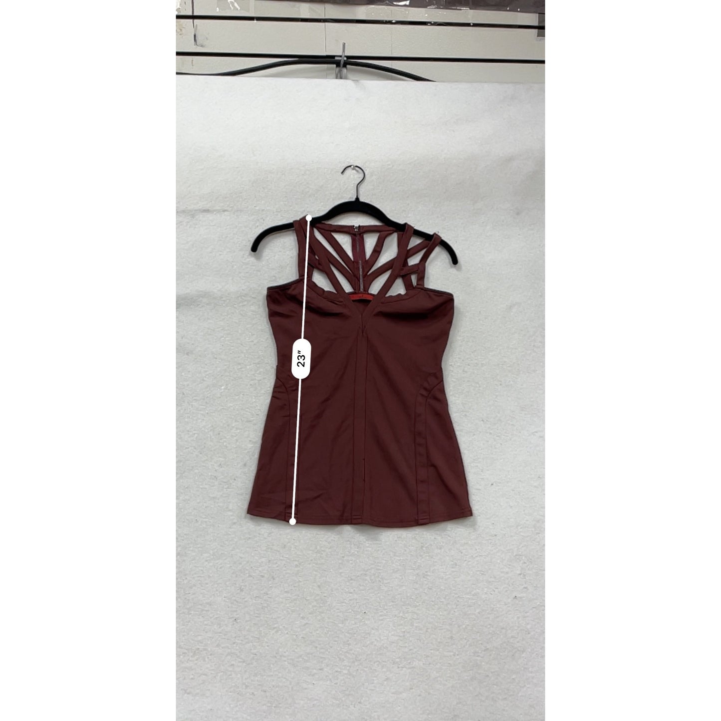 Maroon Strappy Back Sleeveless Fitted Top With Zipper Closure - Size S #135A