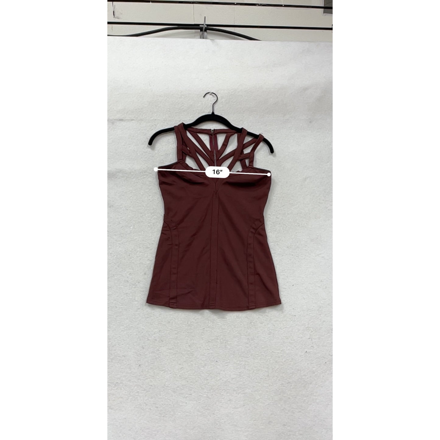 Maroon Strappy Back Sleeveless Fitted Top With Zipper Closure - Size S #135A