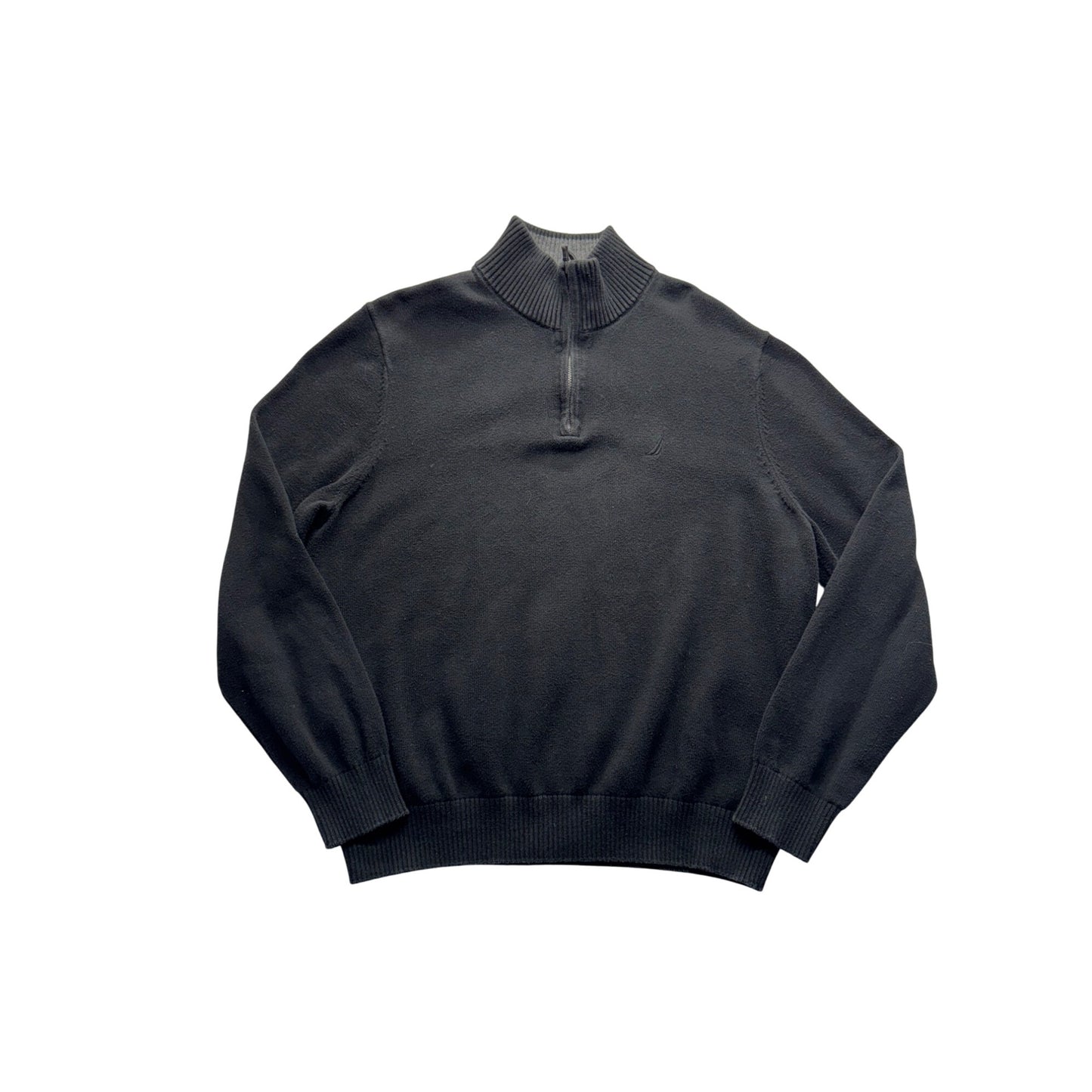 Nautica Mens Black Half-Zip Cotton Sweater Ribbed Collar & Cuffs Size M 9429