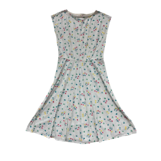 Handmade Sleeveless Floral Print White Dress For Women M/L #8343