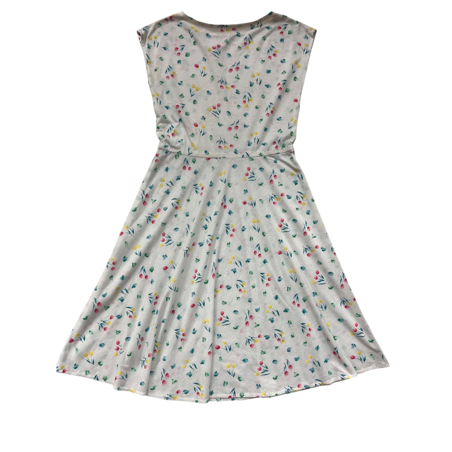 Handmade Sleeveless Floral Print White Dress For Women M/L #8343