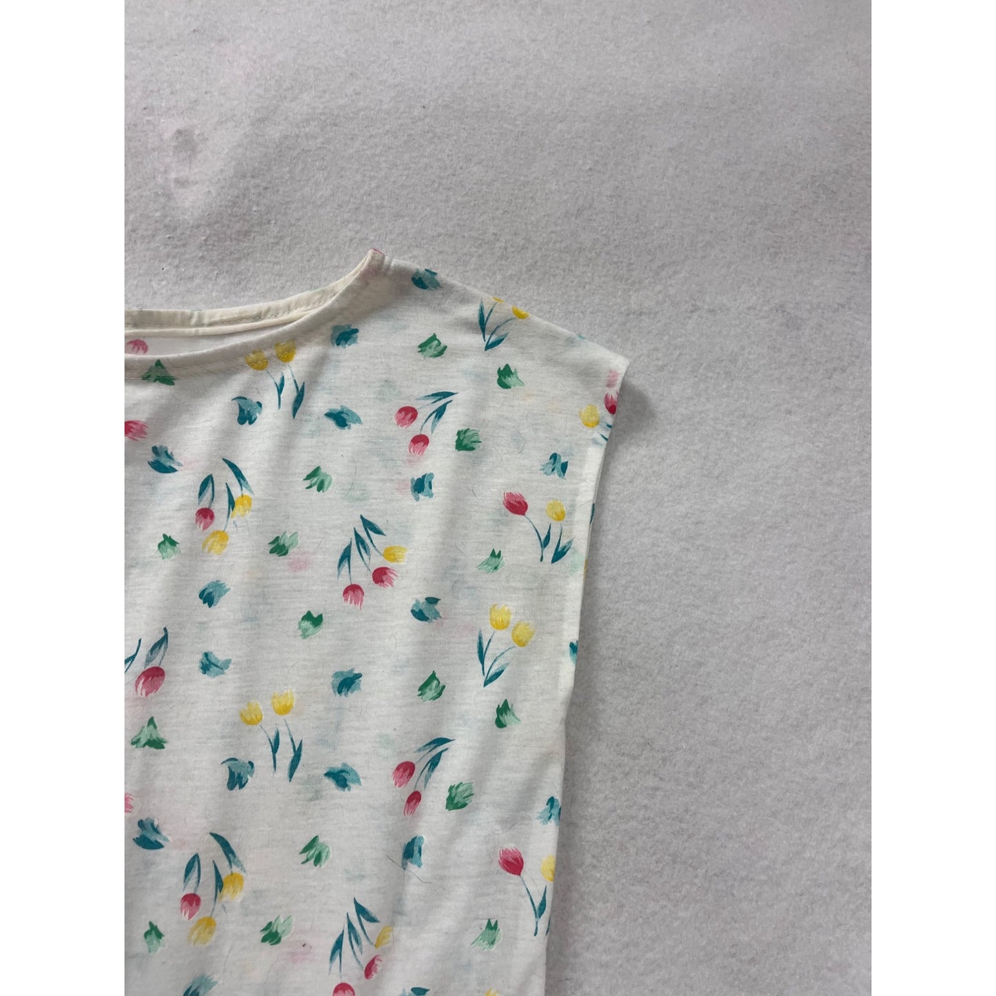 Handmade Sleeveless Floral Print White Dress For Women M/L #8343