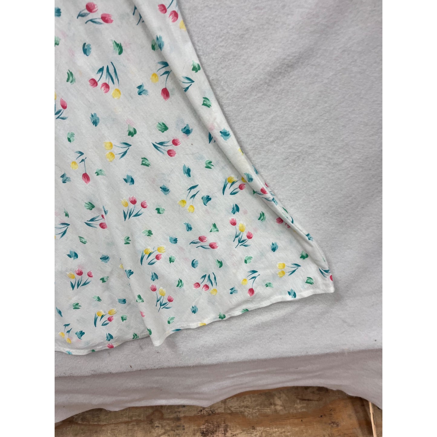 Handmade Sleeveless Floral Print White Dress For Women M/L #8343