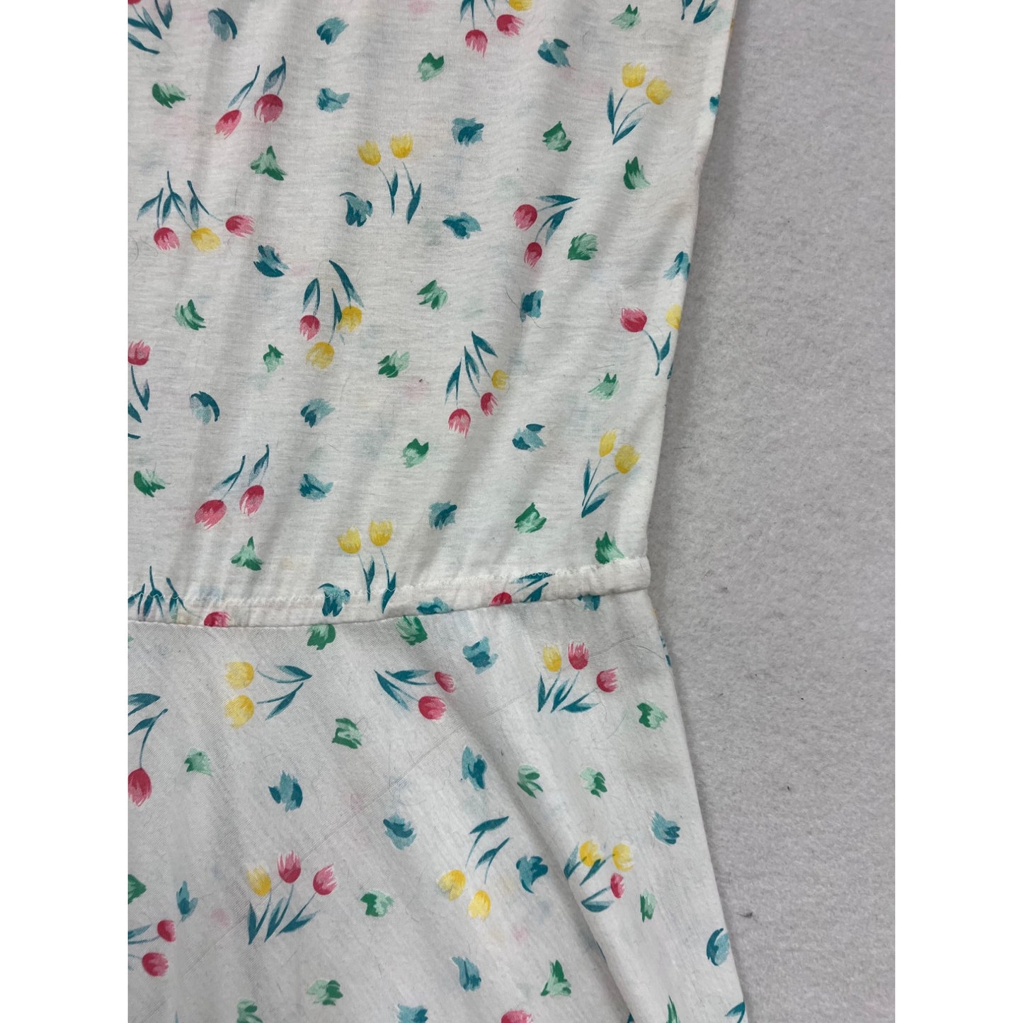 Handmade Sleeveless Floral Print White Dress For Women M/L #8343