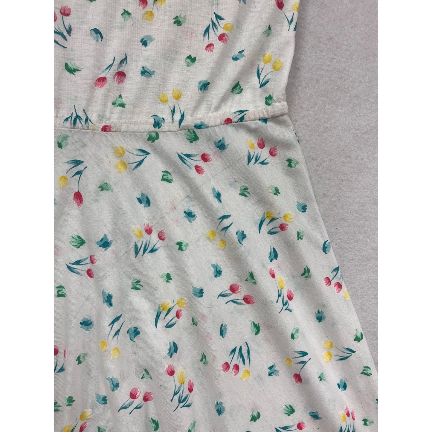 Handmade Sleeveless Floral Print White Dress For Women M/L #8343