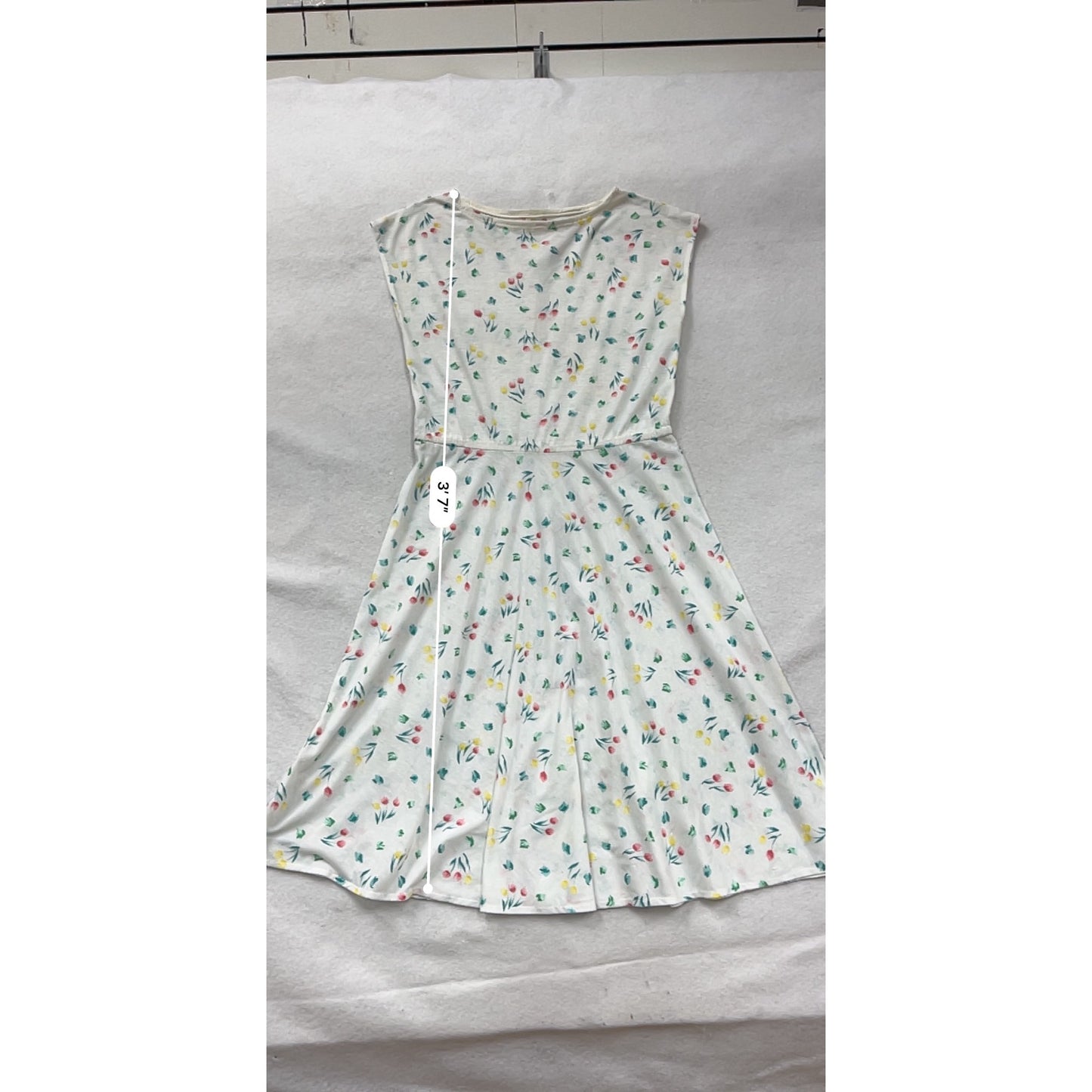 Handmade Sleeveless Floral Print White Dress For Women M/L #8343
