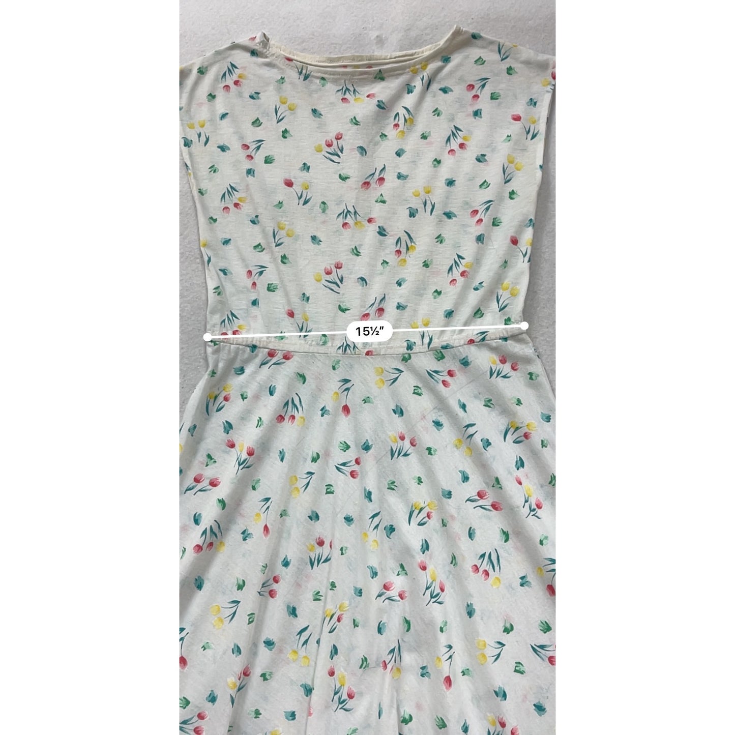 Handmade Sleeveless Floral Print White Dress For Women M/L #8343