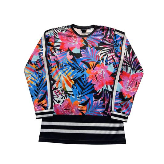 Alexandra Collection Floral & Striped Long Sleeve Top S Black 245B