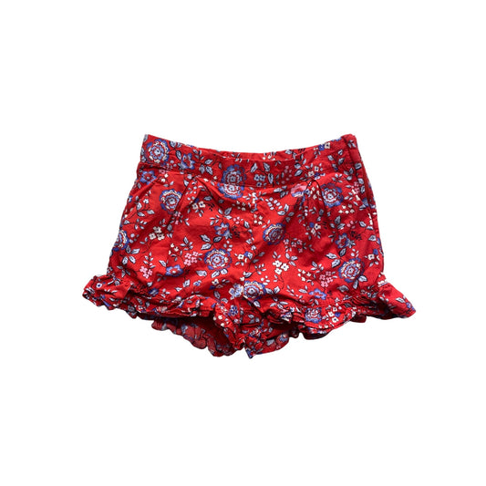Janie & Jack Girls Red Floral Ruffle Trim Cotton Shorts #7365
