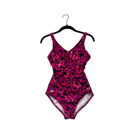 Speedo Womens Size 6 Pink & Red Geometric One-Piece Swimsuit #6872