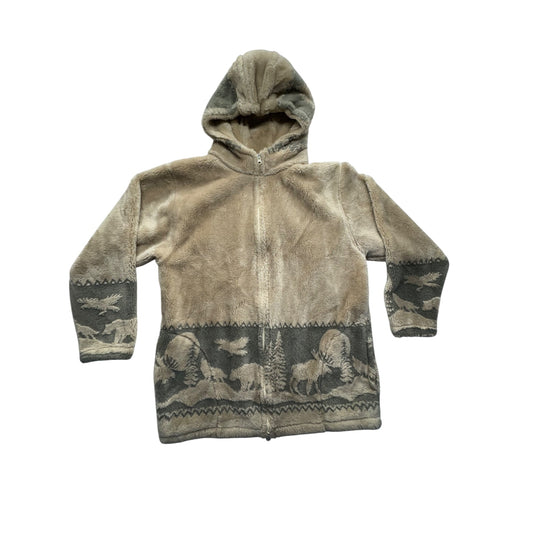 Andrea Fay Hooded Zip-Up Wildlife Scene Fleece Jacket #7515