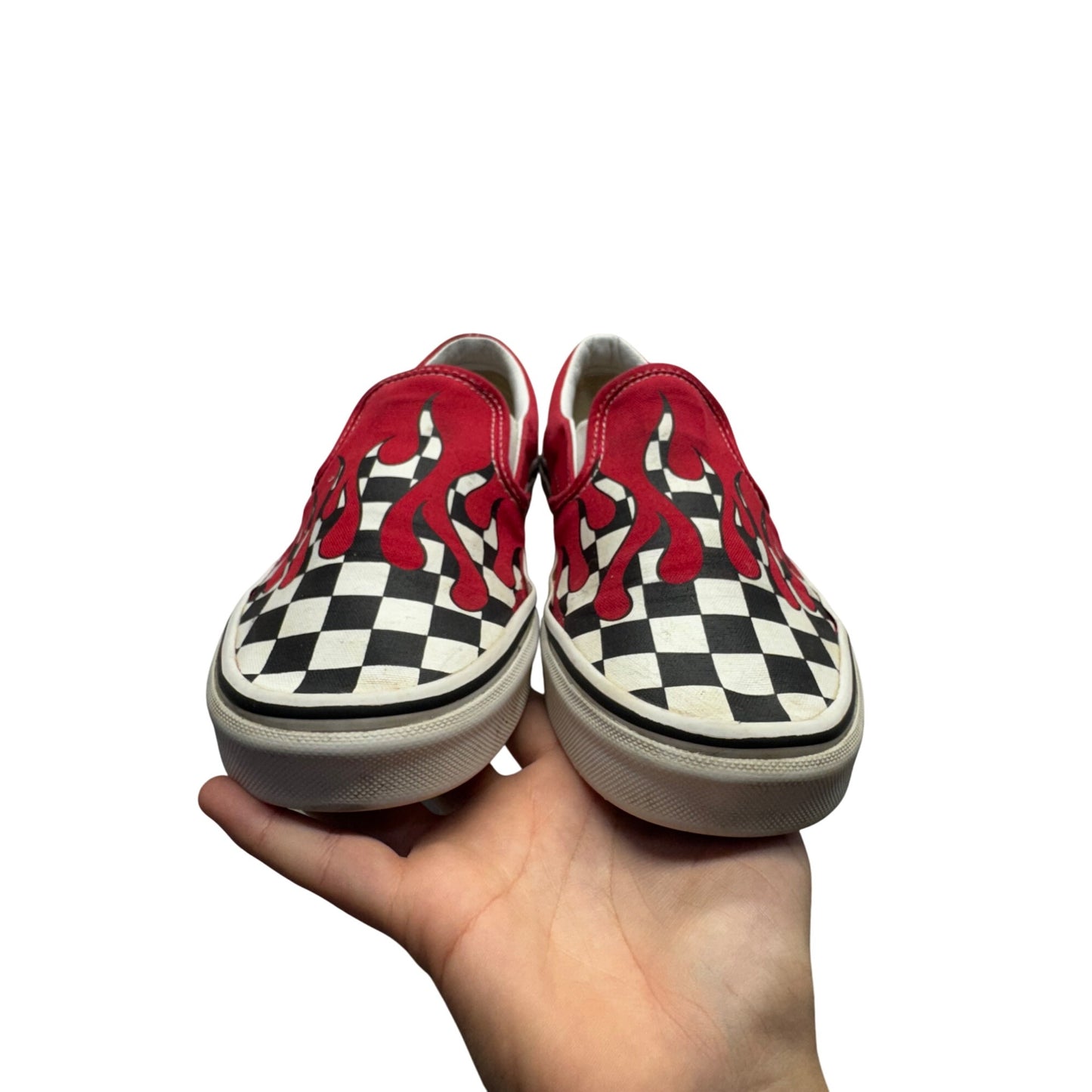 Vans Slip-On Red Flame Checkerboard Canvas Shoes Casual Skate Sneakers #9620