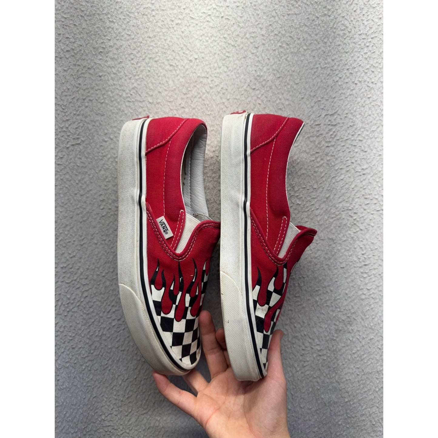 Vans Slip-On Red Flame Checkerboard Canvas Shoes Casual Skate Sneakers #9620