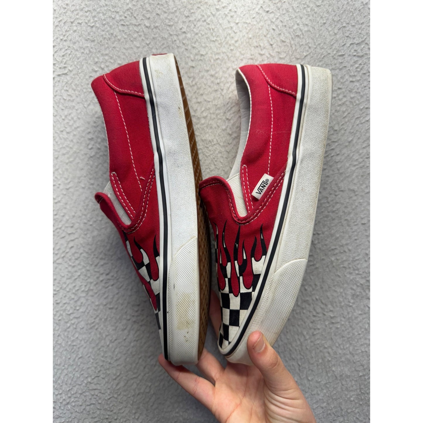 Vans Slip-On Red Flame Checkerboard Canvas Shoes Casual Skate Sneakers #9620
