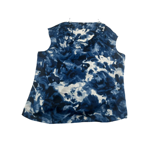 Anne Klein Womens Blue Tie-Dye Sleeveless Ruffled Blouse L #6316