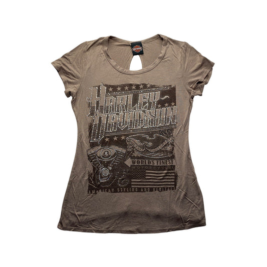 Harley-Davidson Womens Graphic T-Shirt With Rhinestones & Keyhole Back #7040