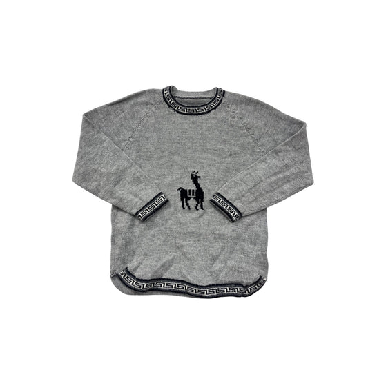 Gray Knitted Sweater With Black Llama Design #8199