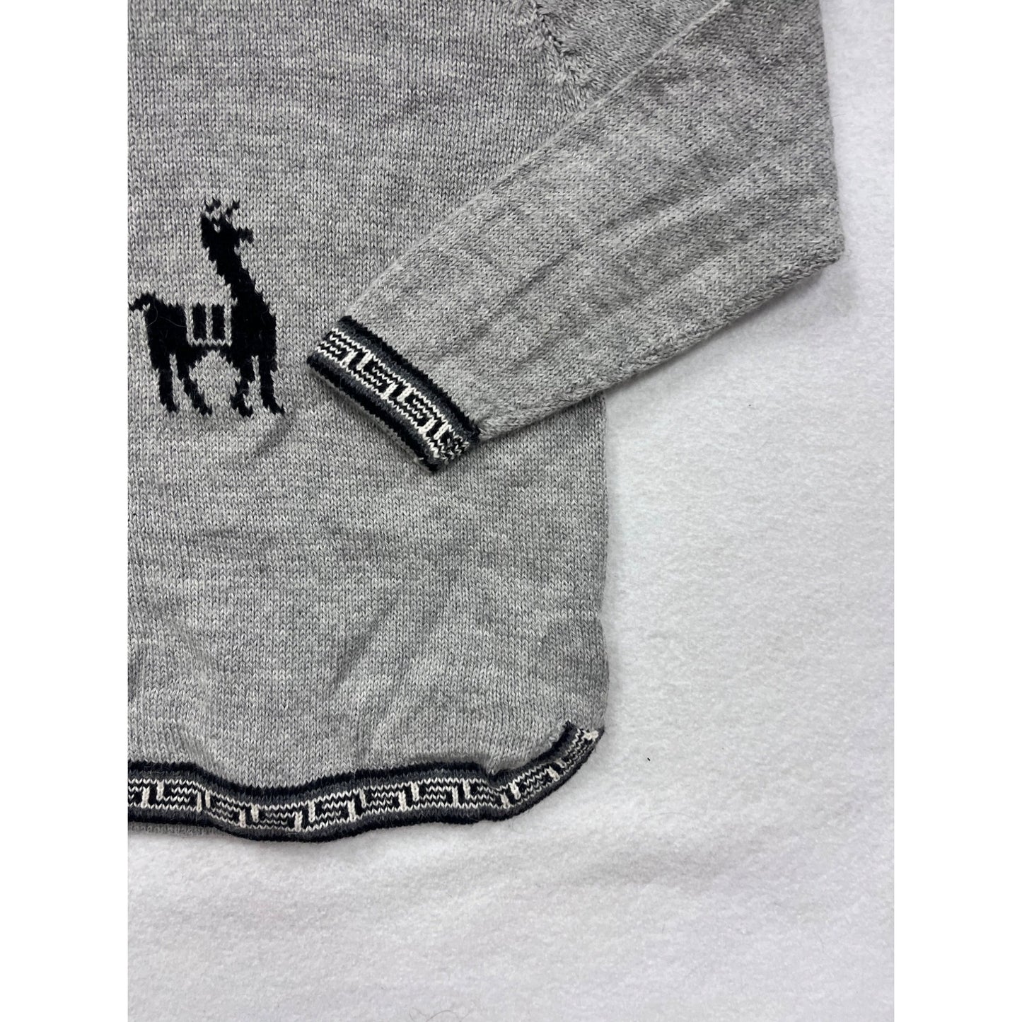 Gray Knitted Sweater With Black Llama Design #8199