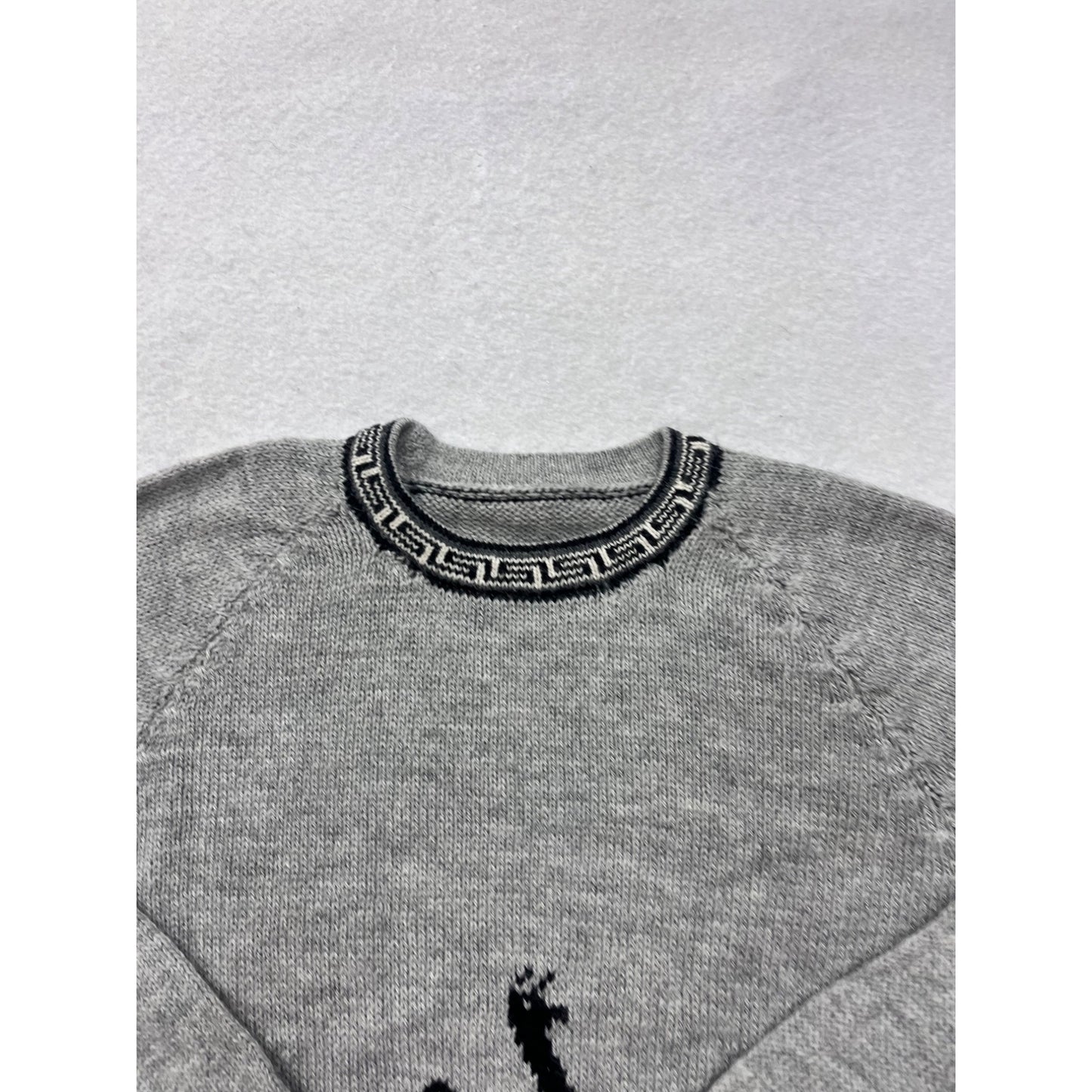 Gray Knitted Sweater With Black Llama Design #8199